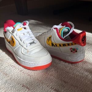 Nike Air Force1 year of the tiger White Sneakers w/ Red Orange Yellow Details